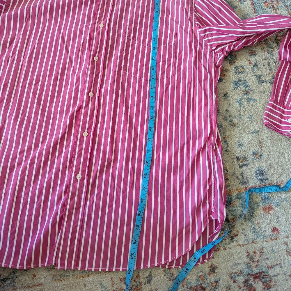 Y2K Vtg J.Crew Men's Large Pink Stripe Cotton Long Sleeve Button Down Shirt 130